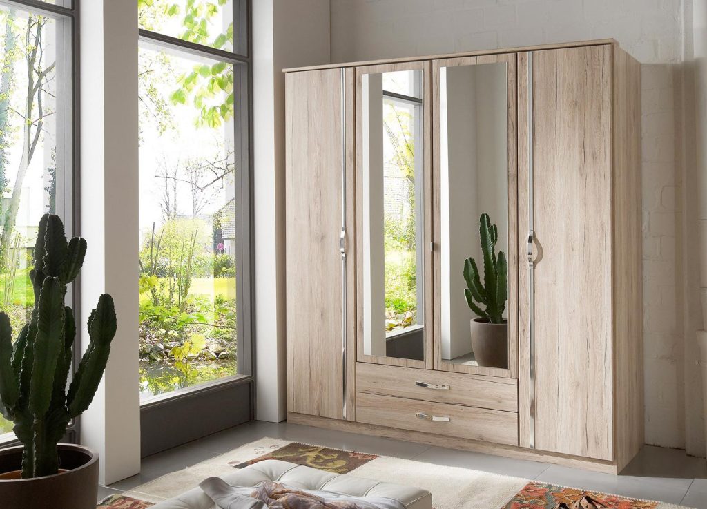 Armoire chêne 4 portes et 2 tiroirs 180 cm