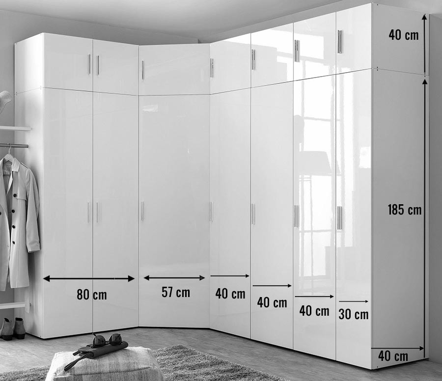Armoire d'angle dressing blanc brillant design