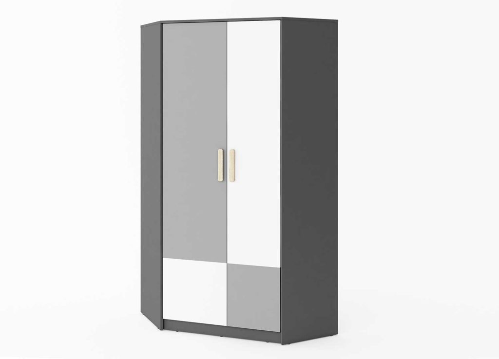 Armoire d'angle moderne grise et blanche