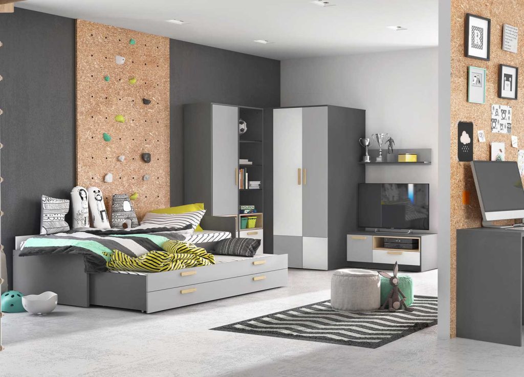 Armoire d'angle moderne grise et blanche