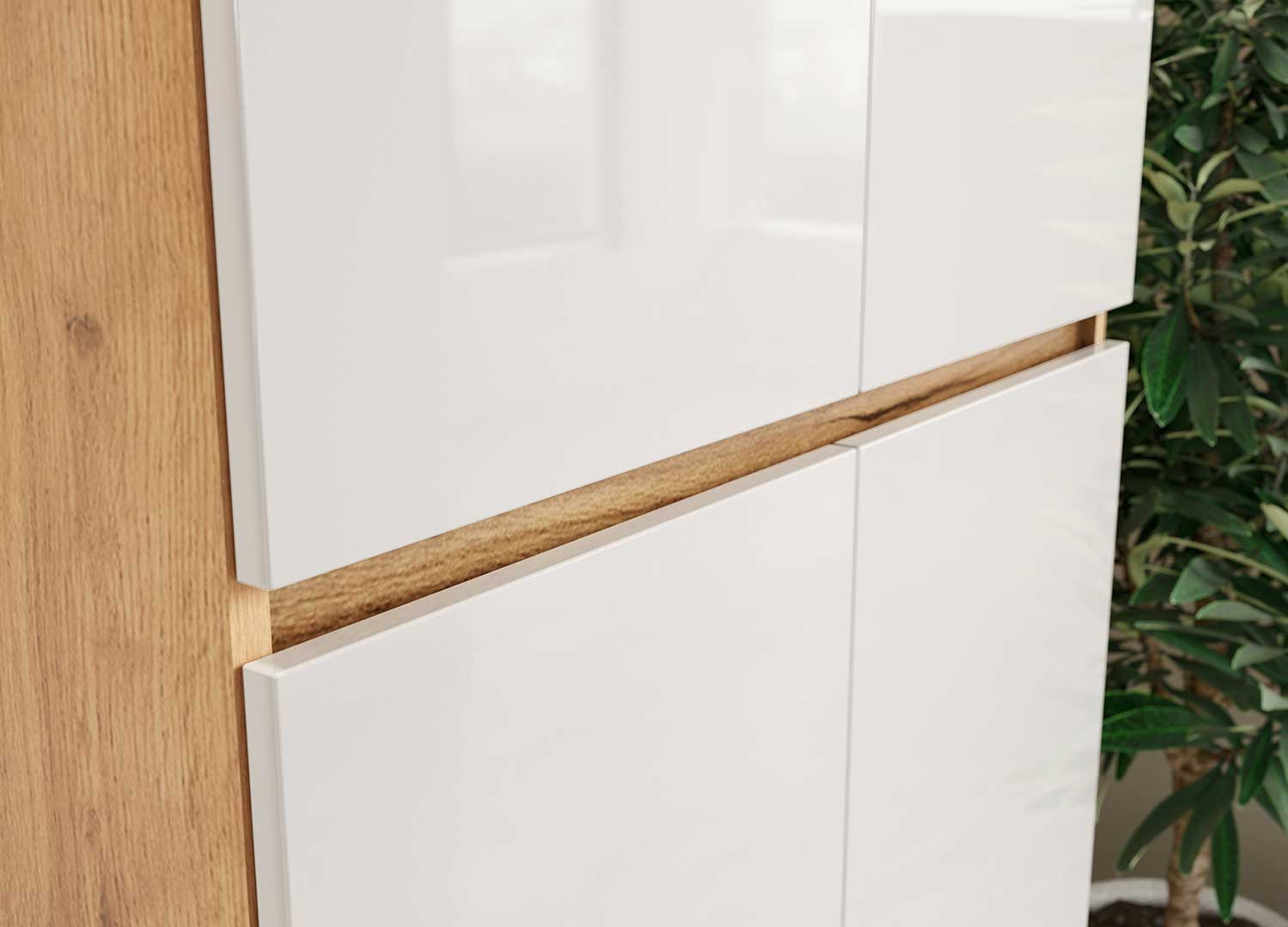 Armoire de rangement blanc laqué et chêne navarra 4 portes