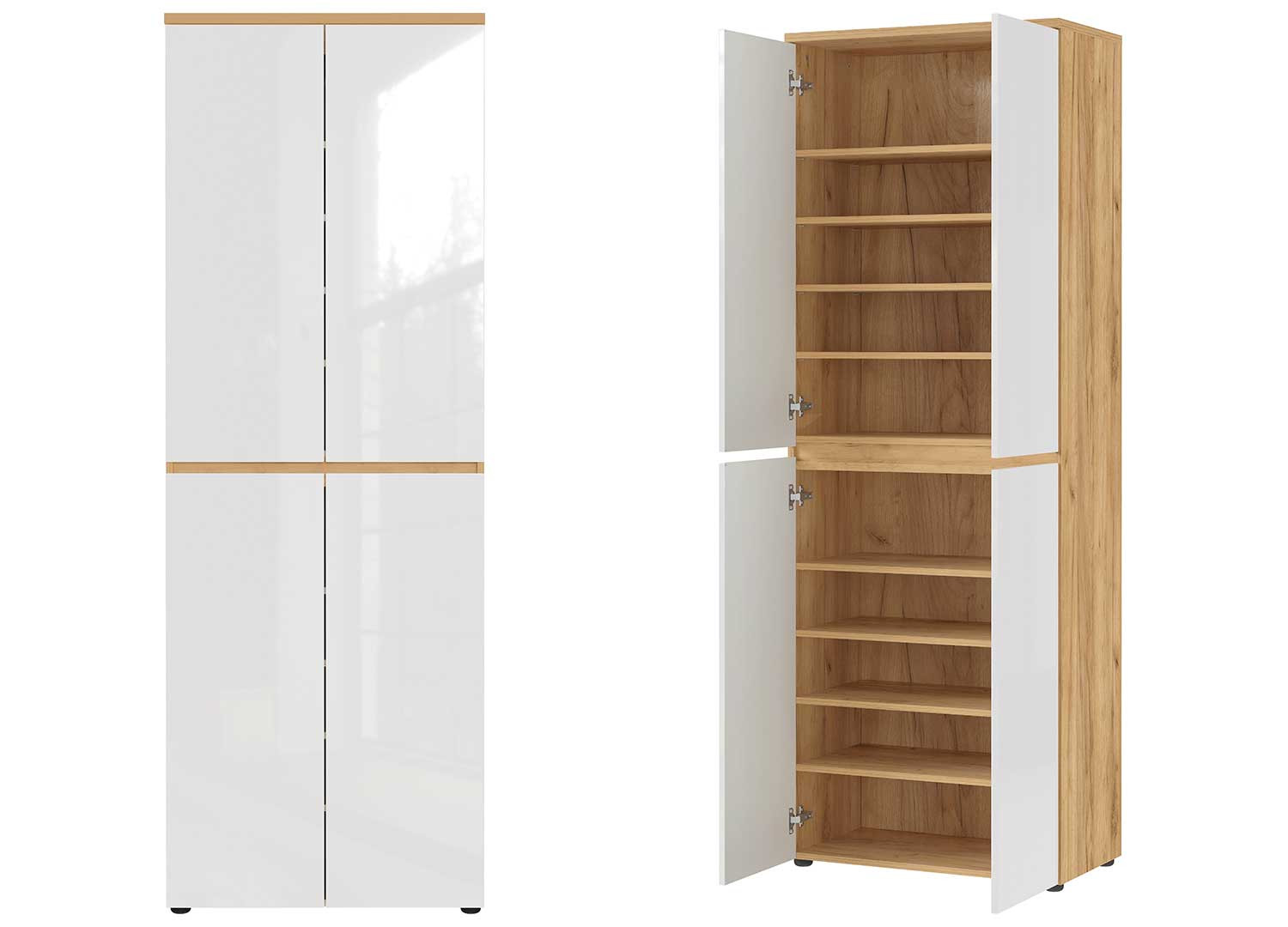 Armoire de rangement blanc laqué et chêne navarra 4 portes