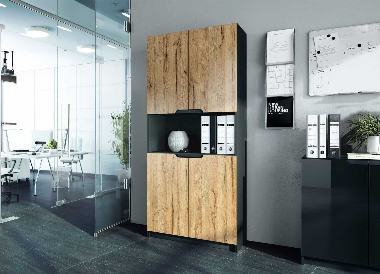 Armoire de rangement bureau chêne et noir Izia