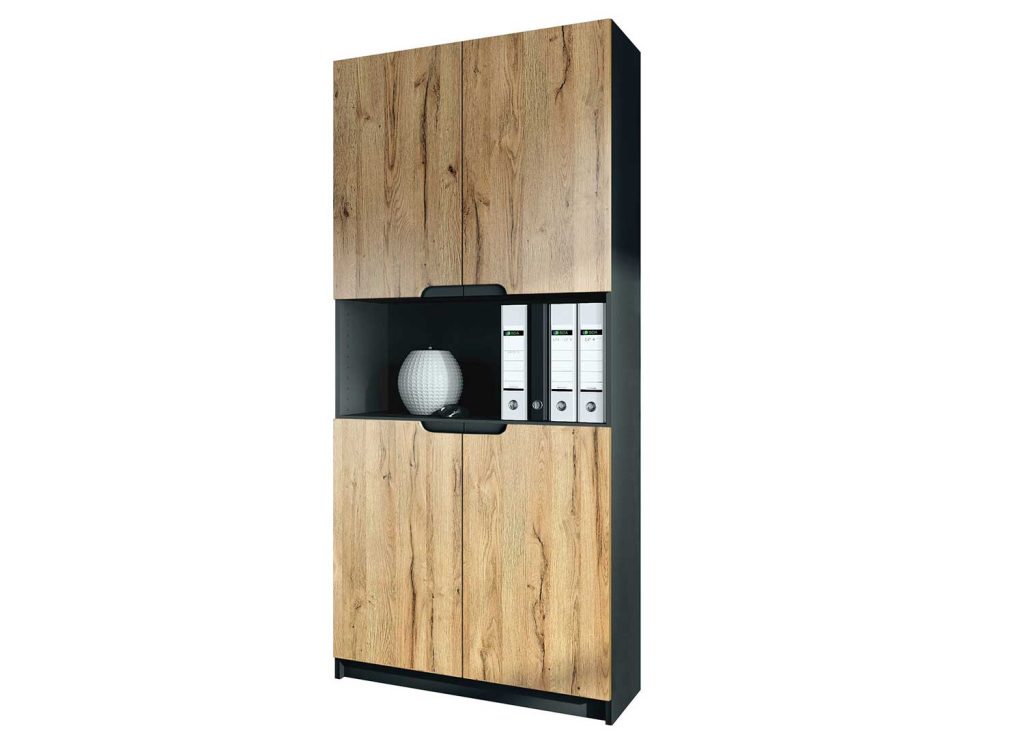 Armoire de rangement bureau chêne et noir Izia