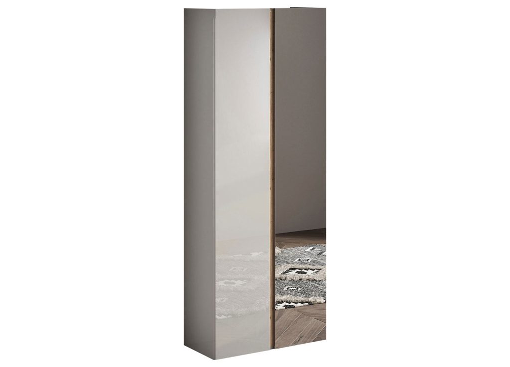 Armoire d'entrée 2 portes et 1 miroir blanc laqué et chêne