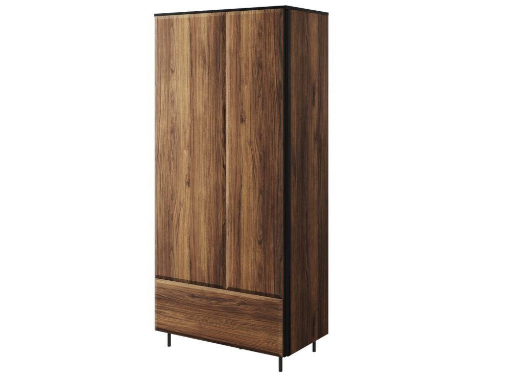 Armoire d'entrée 2 portes et 1 tiroir chêne foncé et noir