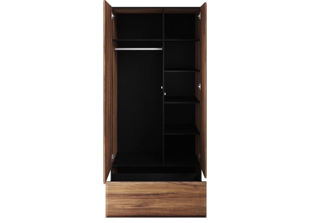 Armoire d'entrée 2 portes et 1 tiroir chêne foncé et noir