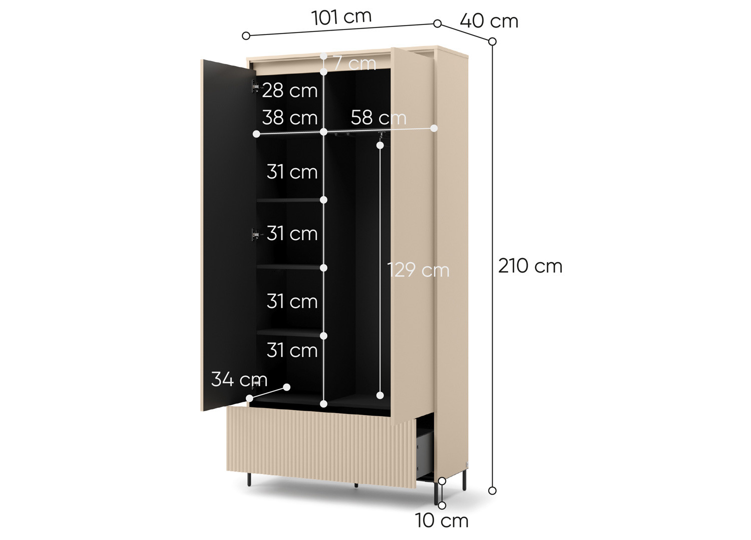 Armoire d'entrée à LED beige et noir Trend