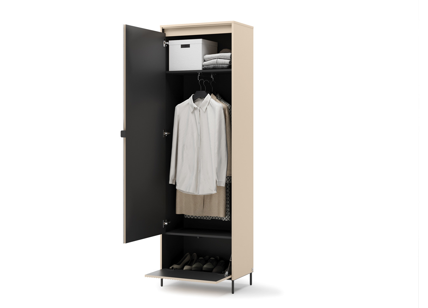 Armoire d'entrée avec miroir beige et noir Trend