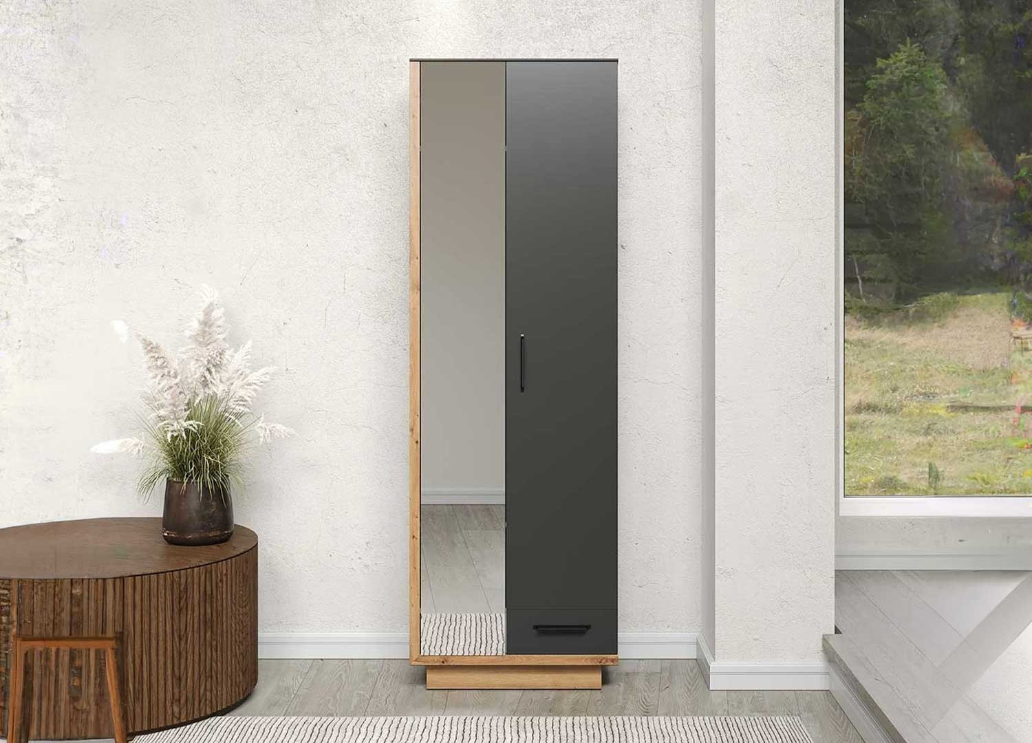Armoire d'entrée gris anthracite et chêne 65 cm