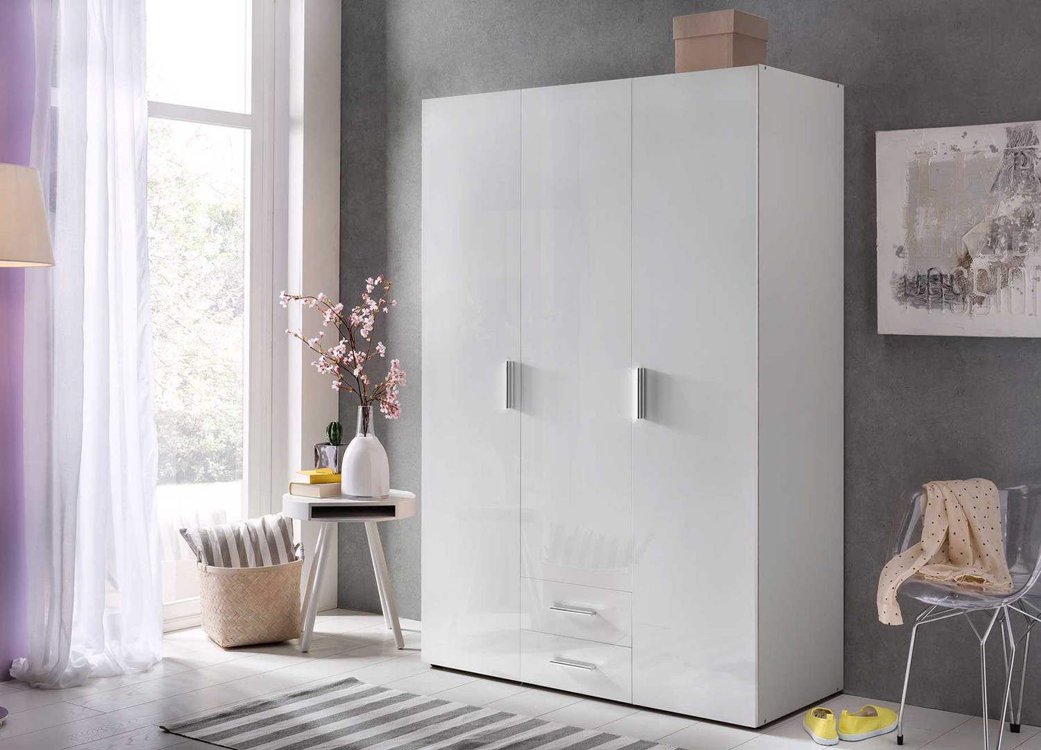 Armoire dressing 3 portes blanc brillant