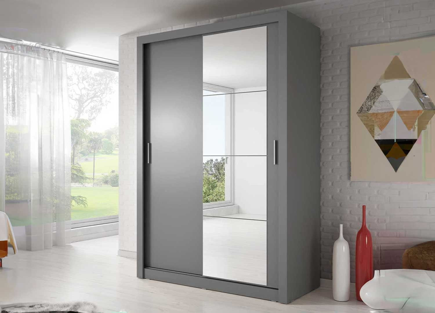 Armoire grise à portes coulissantes 150 cm