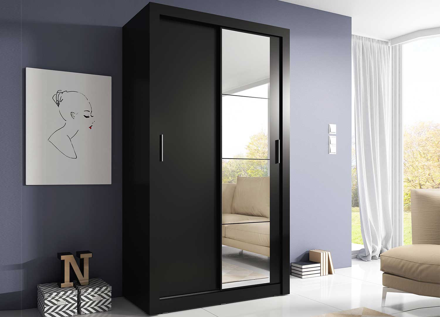 Armoire noire 2 portes coulissantes 120 cm