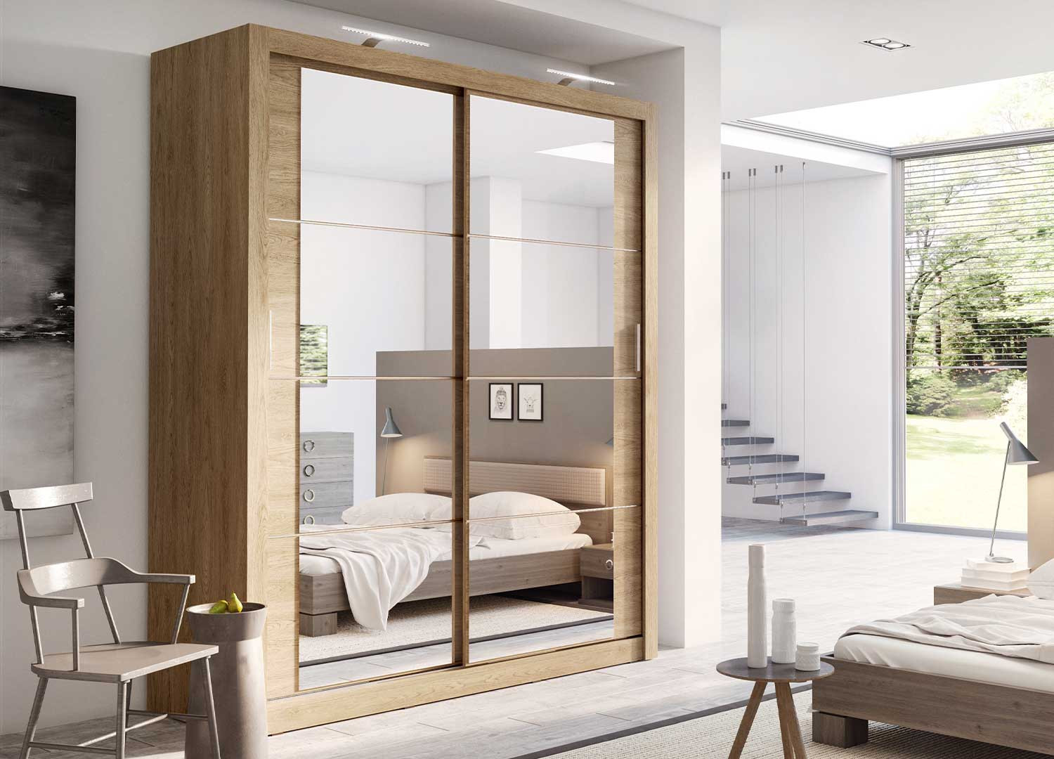 Armoire portes coulissantes miroirs 180 cm chêne shetland