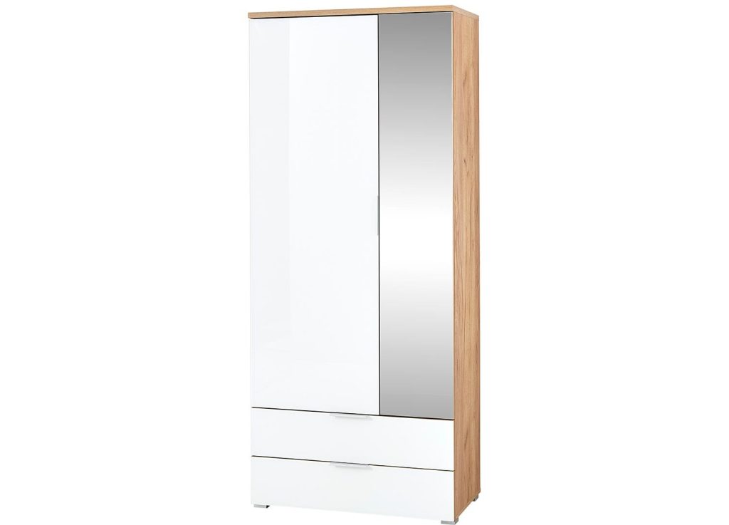 Armoire rangement entrée bois et verre blanc