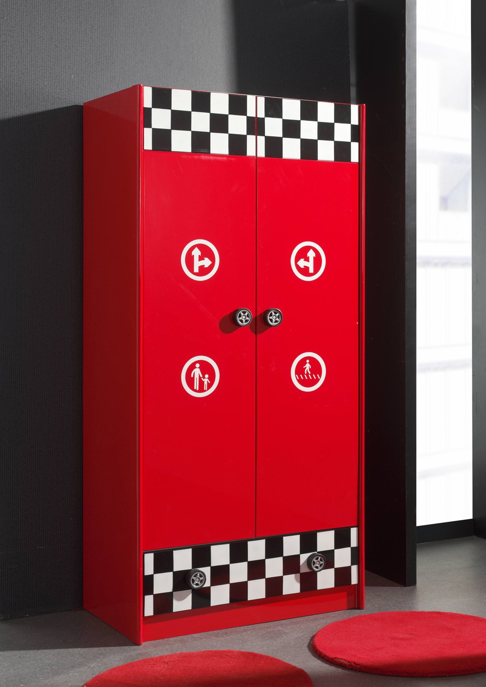Armoire Rouge- 2 Portes- 1 tiroir