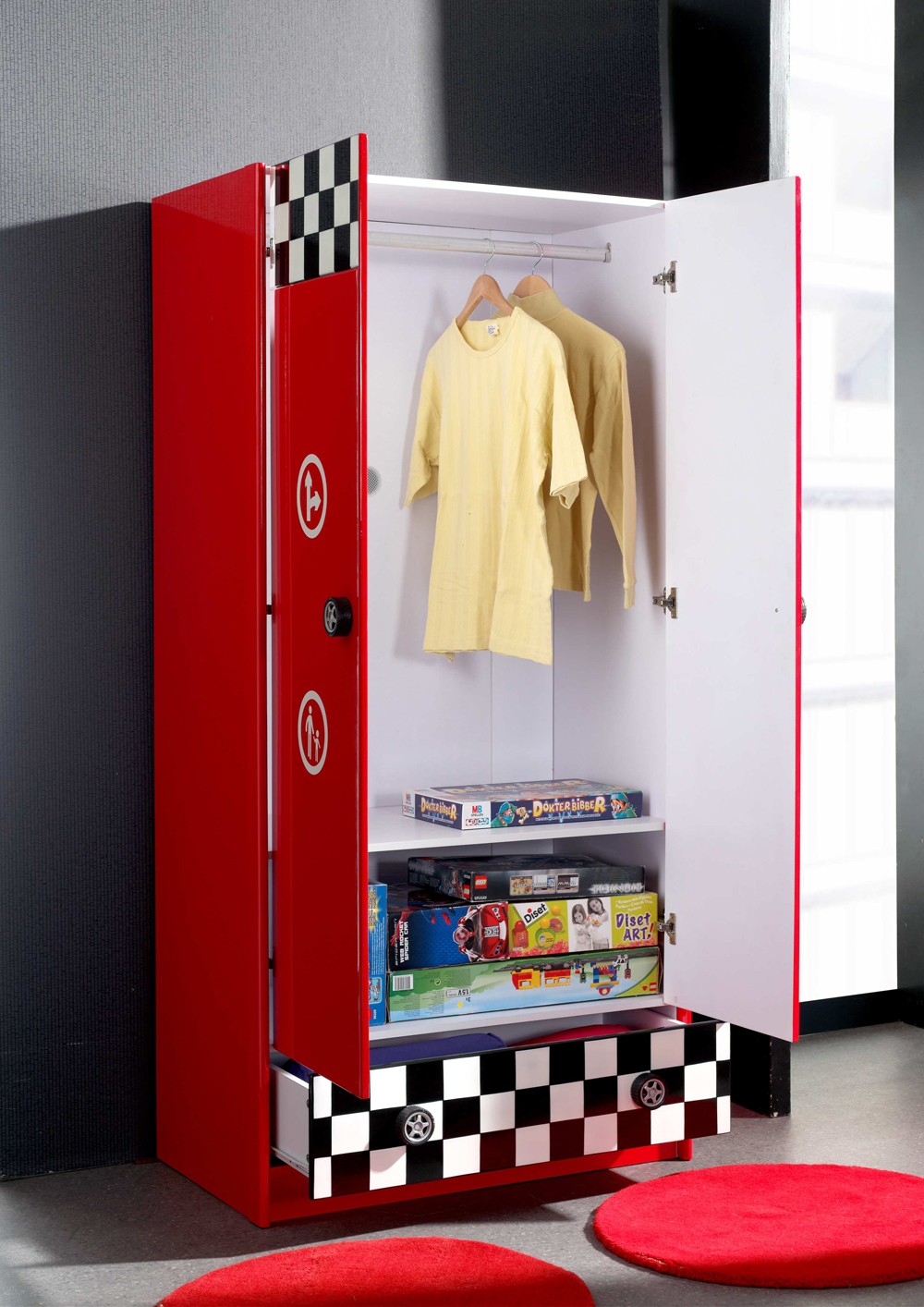 Armoire Rouge- 2 Portes- 1 tiroir