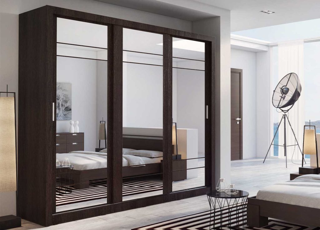 Armoire wengé avec miroirs de 3 portes coulissantes