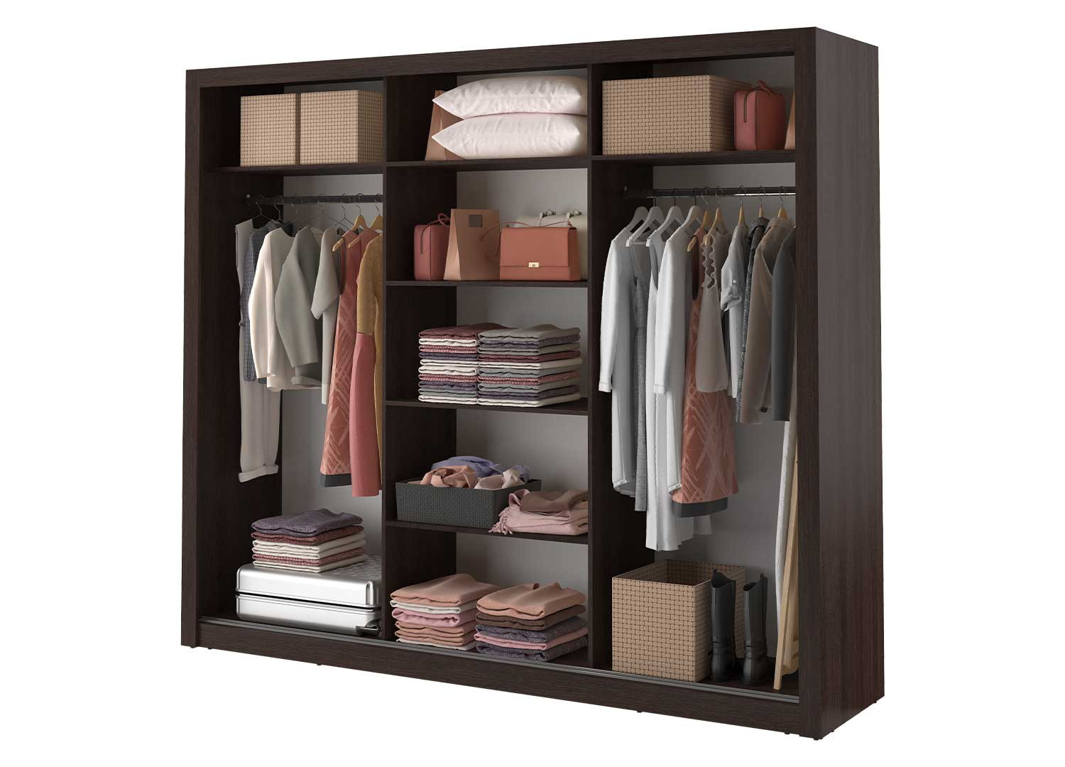 Armoire wengé avec miroirs de 3 portes coulissantes