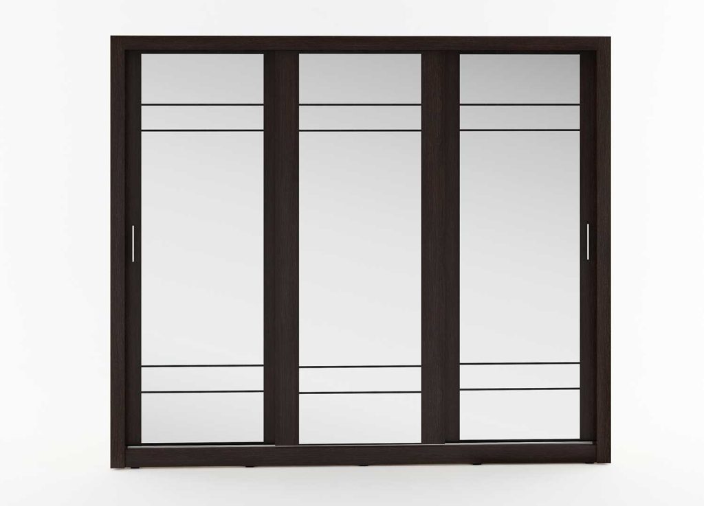 Armoire wengé avec miroirs de 3 portes coulissantes
