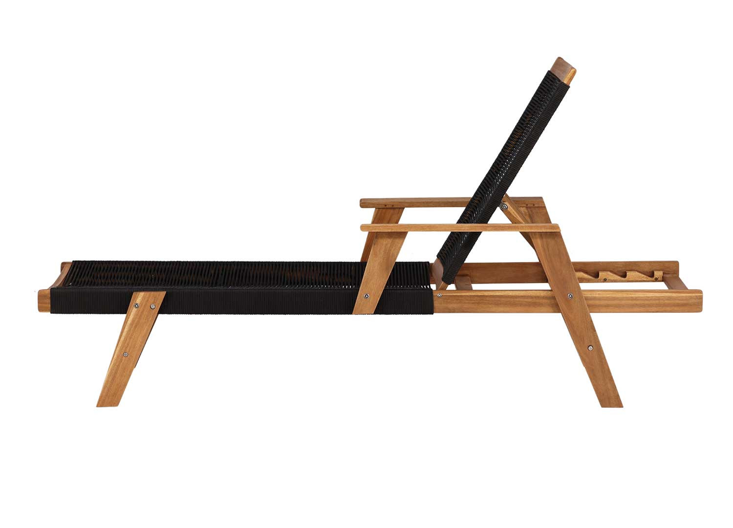 Bain de soleil en bois d'acacia et cordage noir