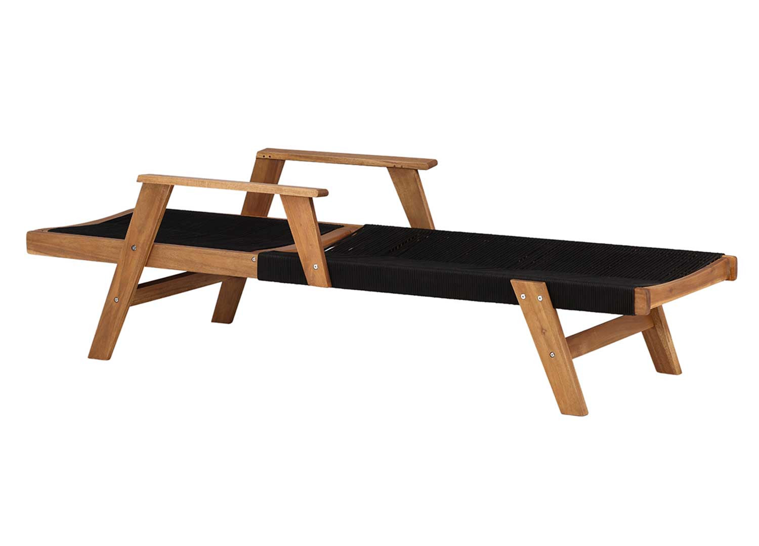 Bain de soleil en bois d'acacia et cordage noir