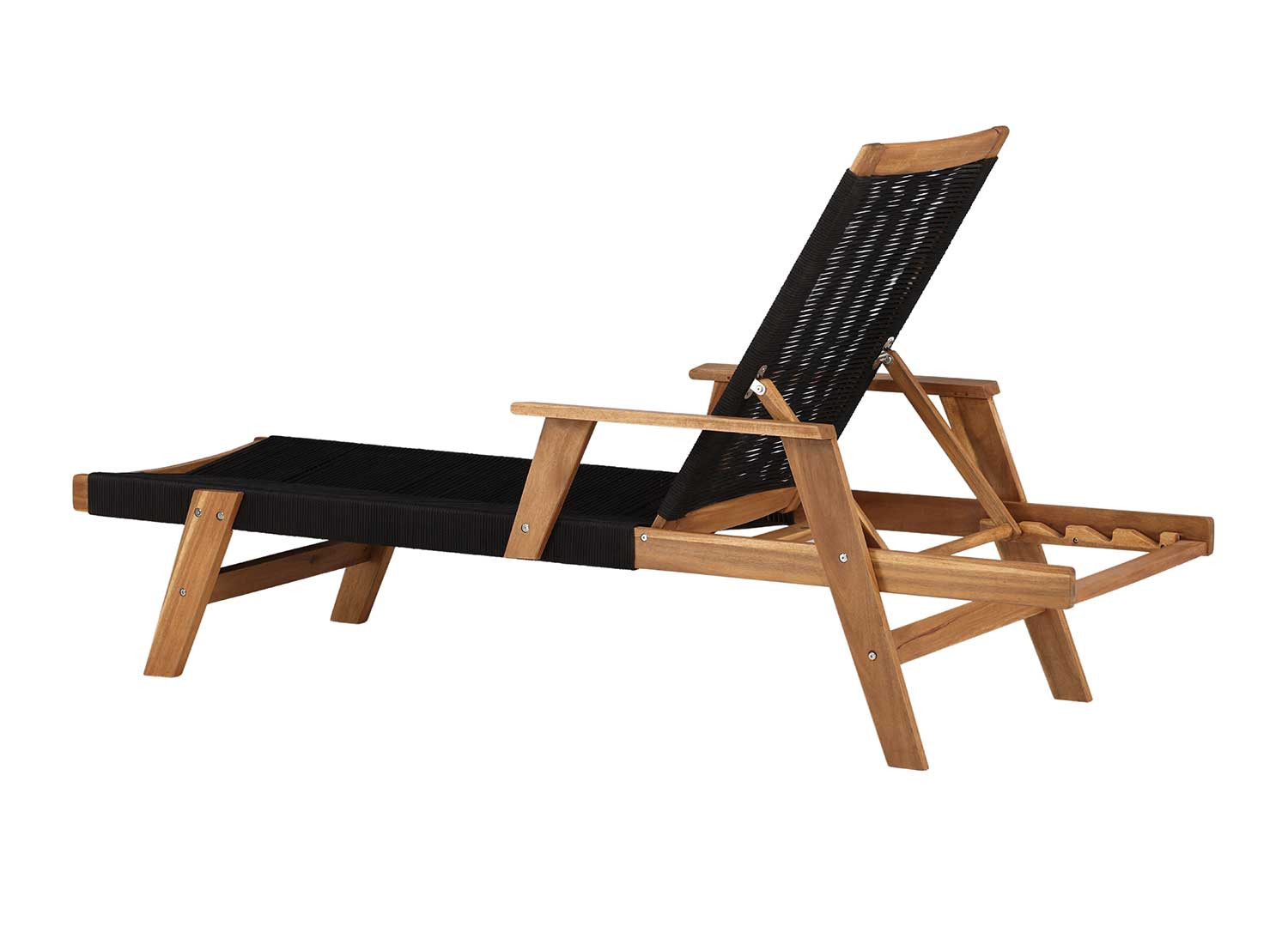 Bain de soleil en bois d'acacia et cordage noir