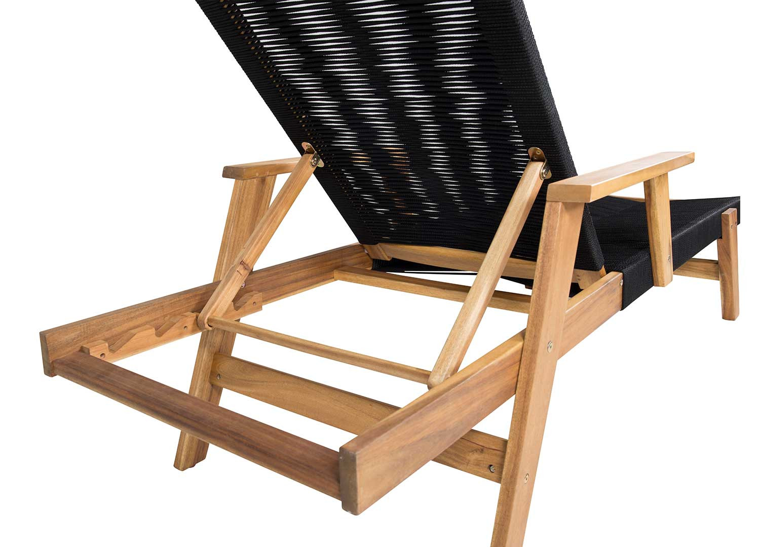 Bain de soleil en bois d'acacia et cordage noir
