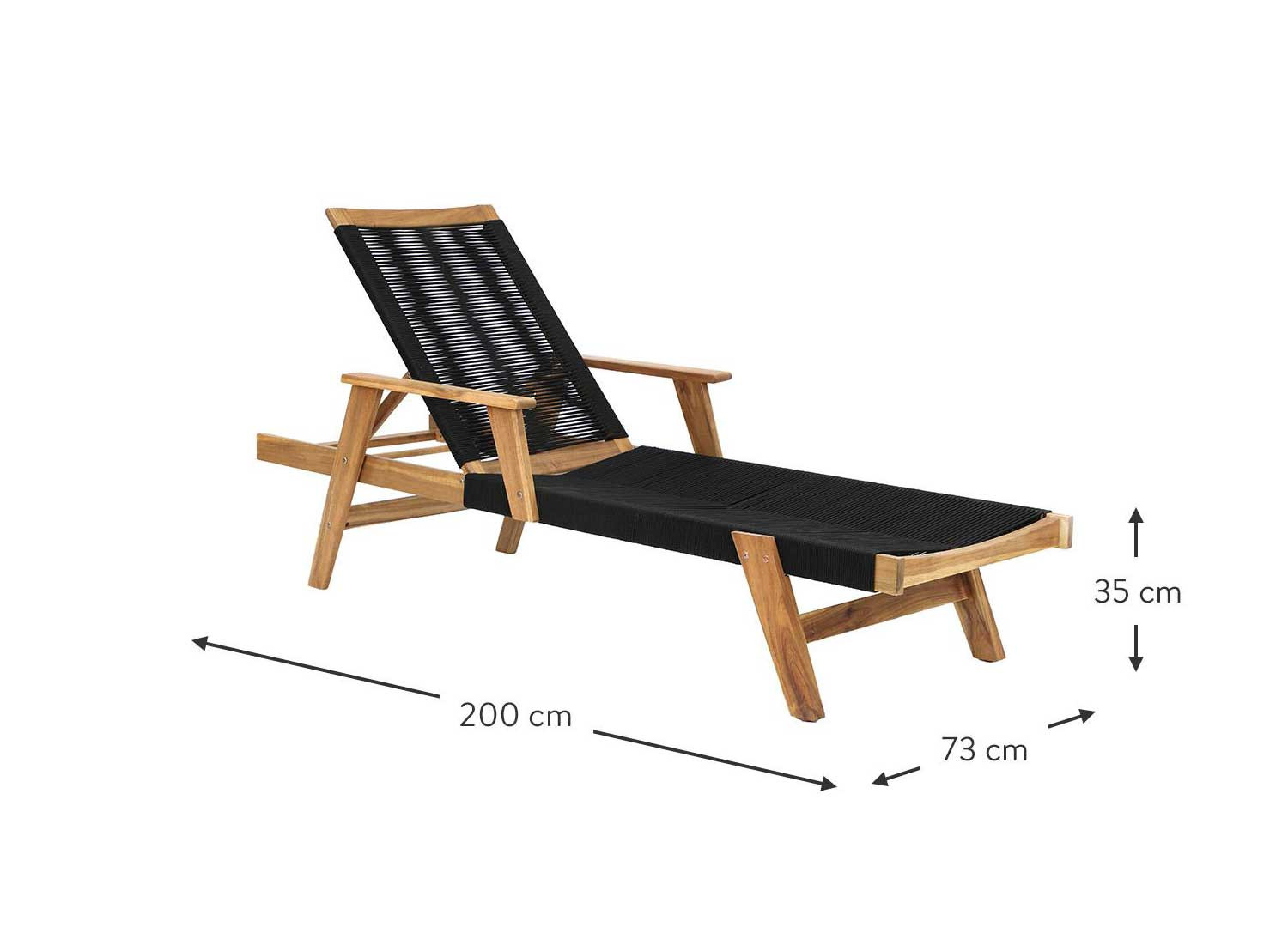 Bain de soleil en bois d'acacia et cordage noir