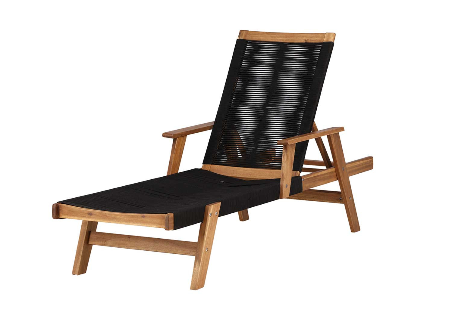 Bain de soleil en bois d'acacia et cordage noir