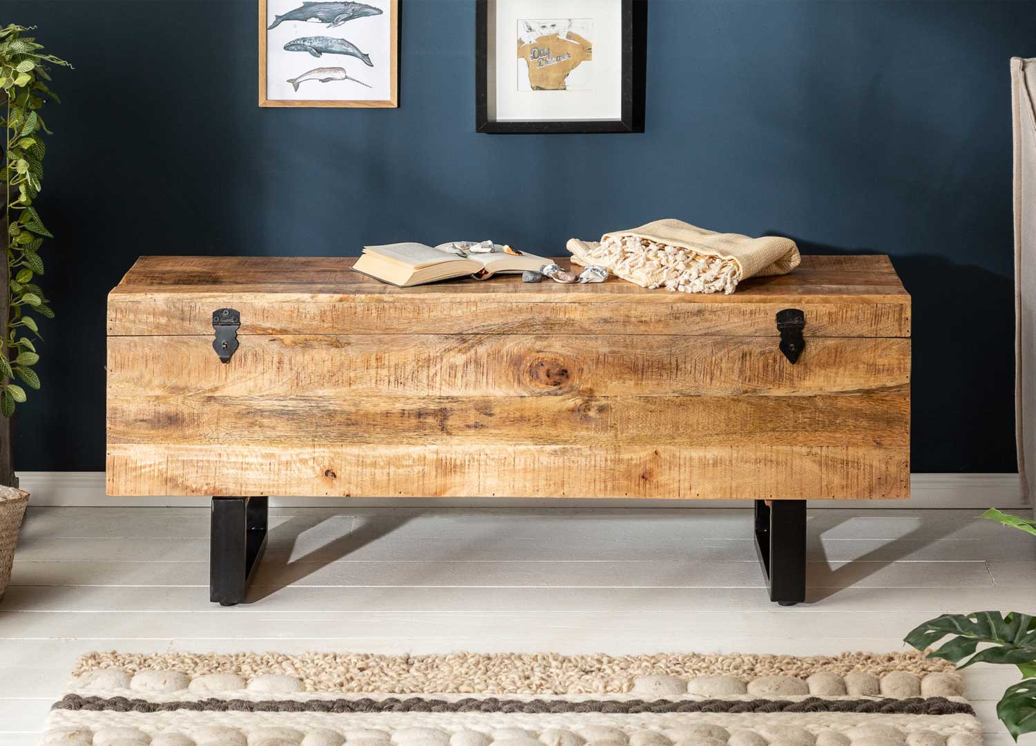 Banc coffre 115 cm en bois de manguier