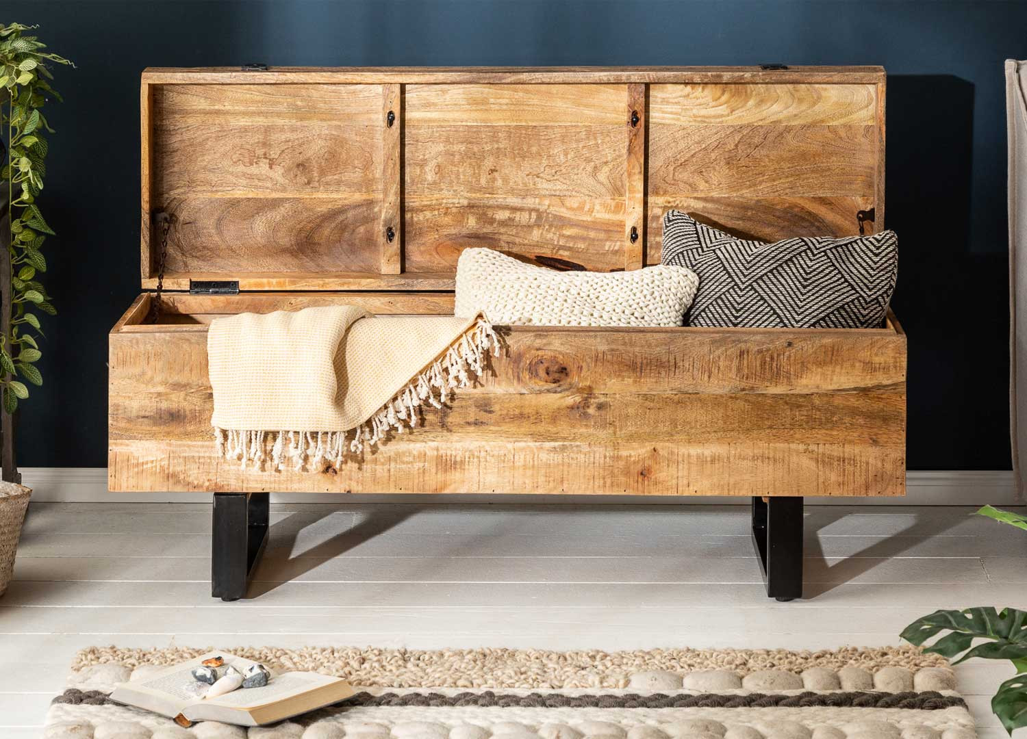 Banc coffre 115 cm en bois de manguier