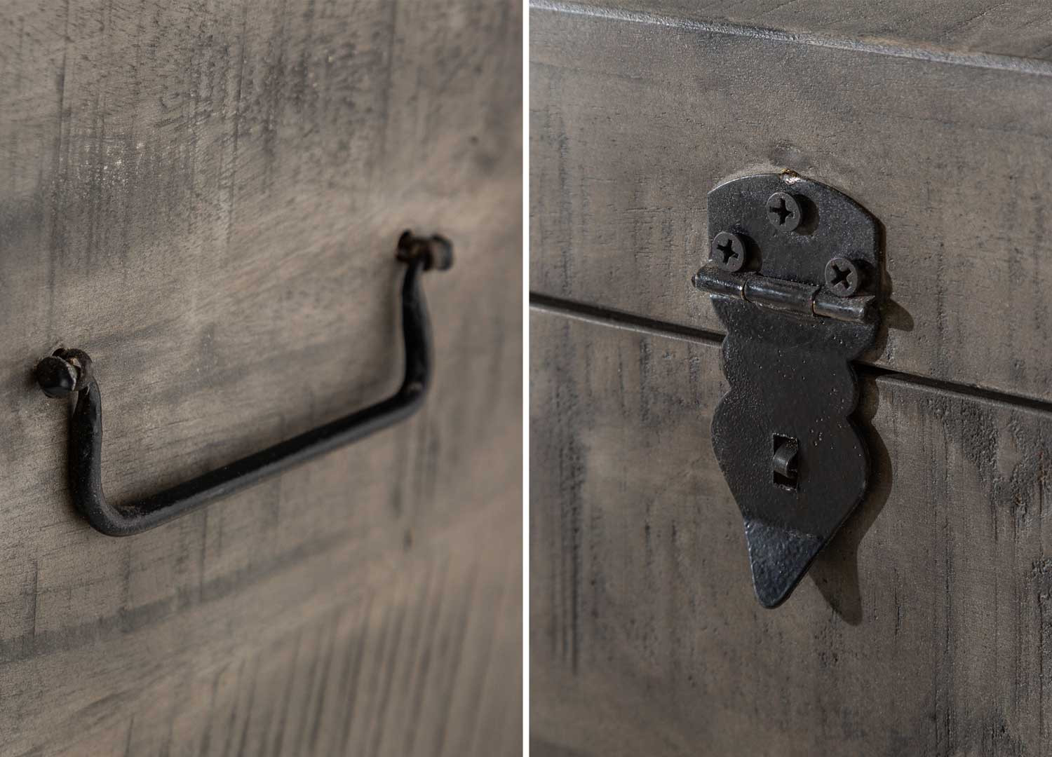 Banc coffre de rangement bois de manguier gris