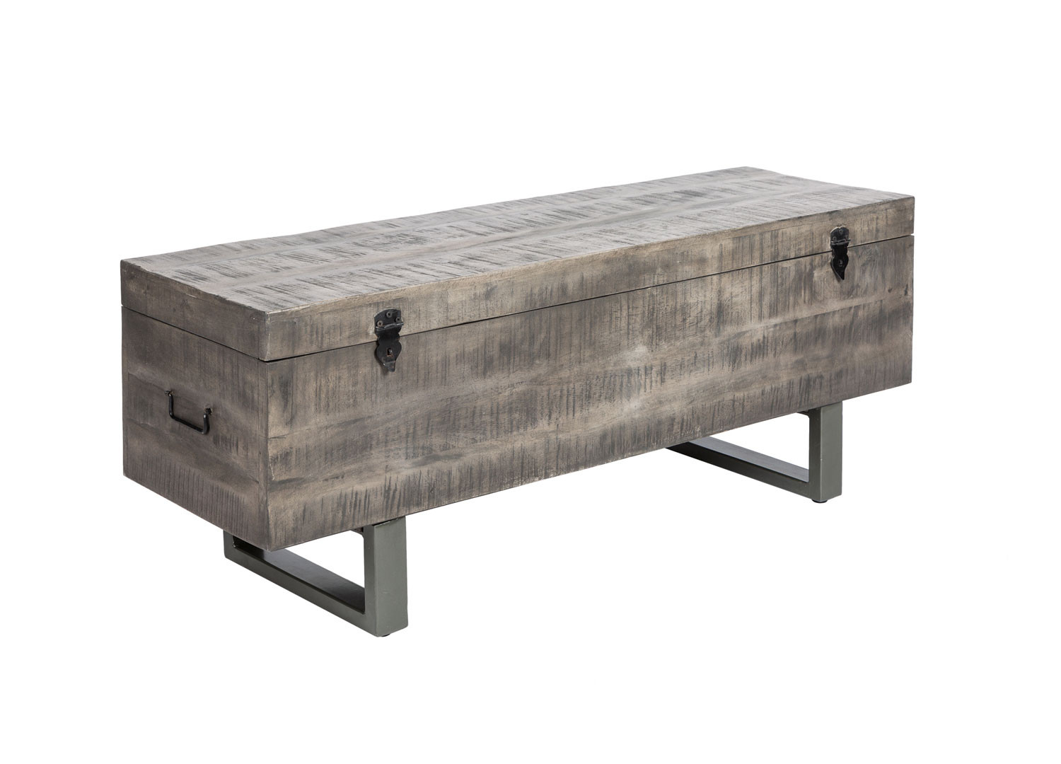 Banc coffre de rangement bois de manguier gris