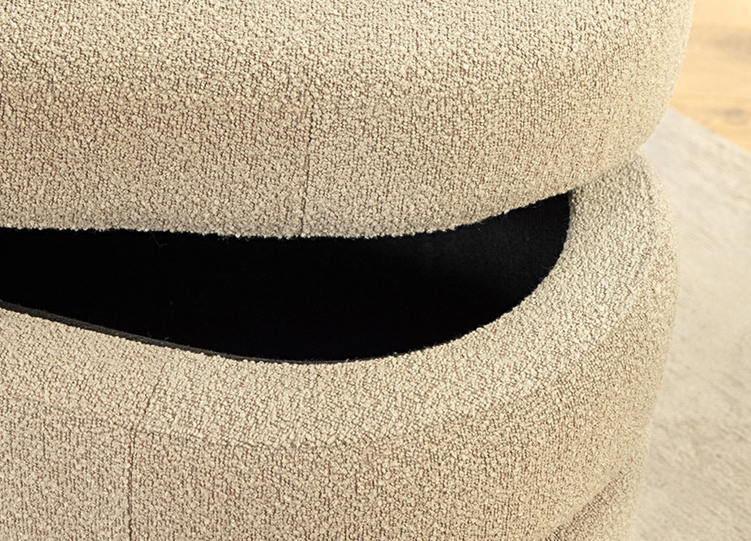 Banc coffre de rangement en tissu bouclé taupe Hope