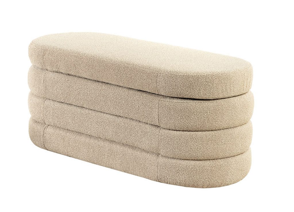 Banc coffre de rangement en tissu bouclé taupe Hope