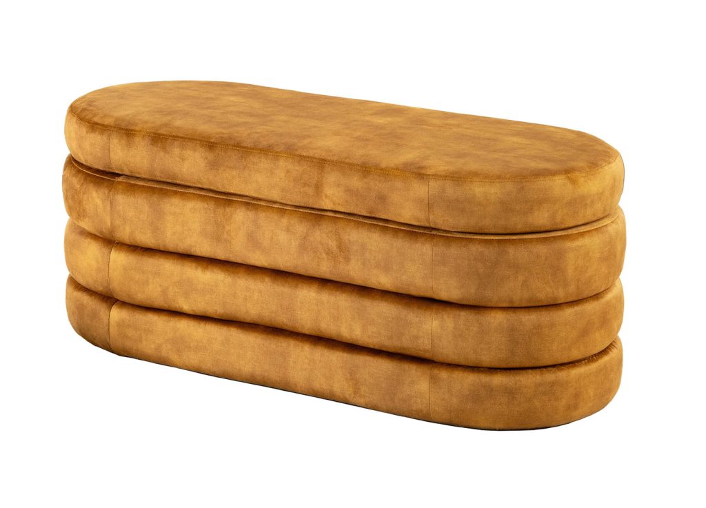 Banc coffre rangement velours jaune moutarde Hope