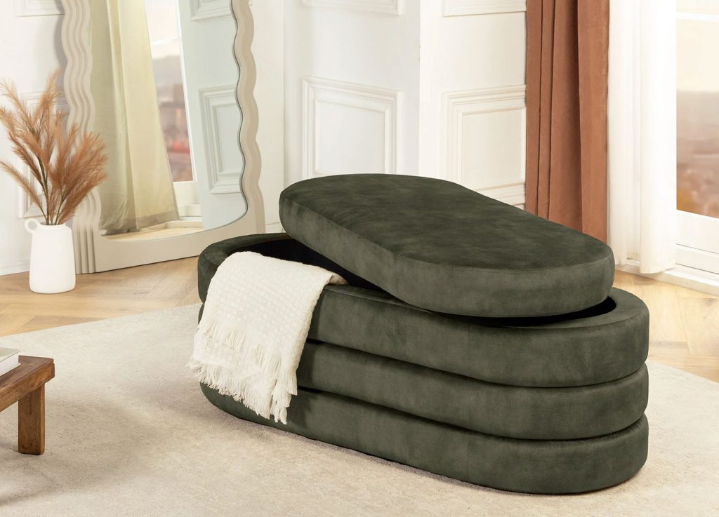 Banc coffre rangement velours vert Hope