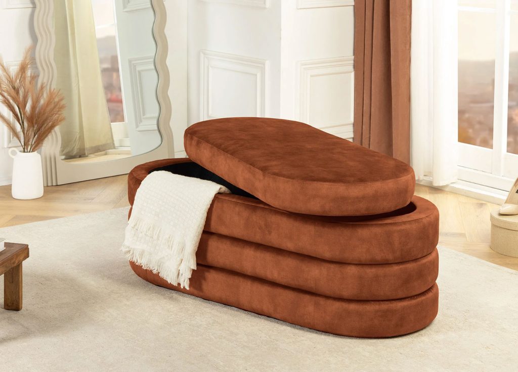 Banc coffre velours brun rouille Hope
