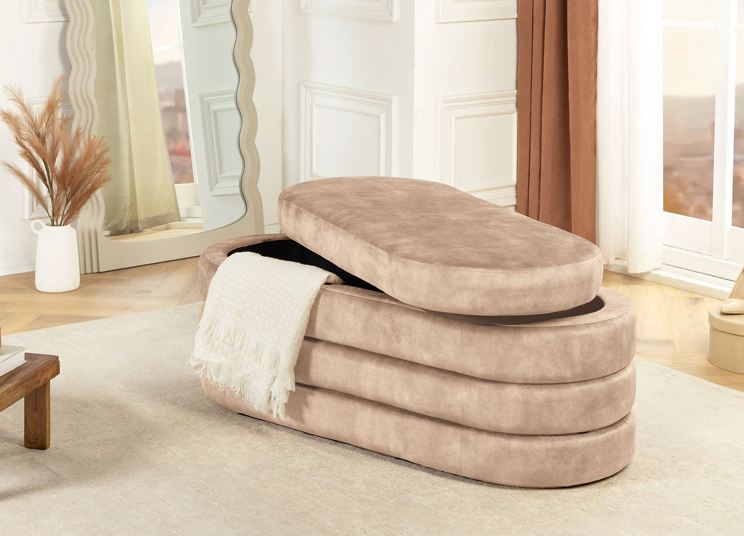 Banc coffre velours champagne Hope