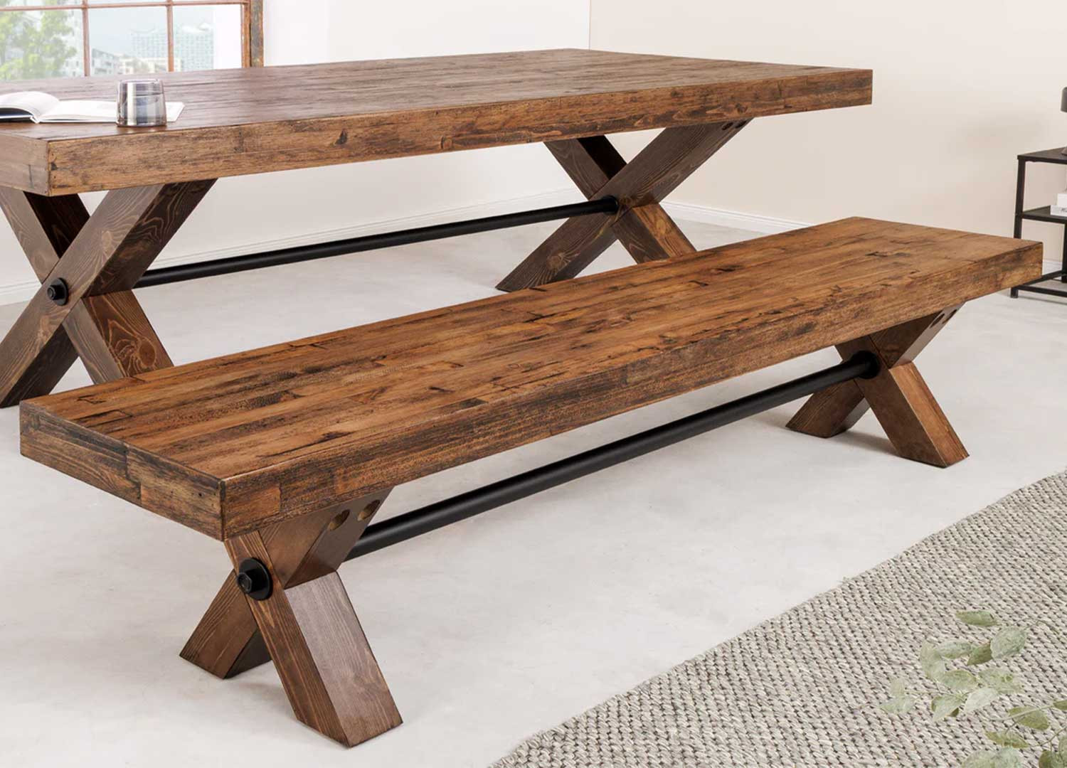 Banc de table en bois de pin Malaya