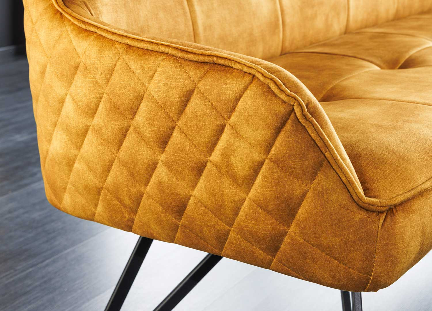 Banc de table en velours jaune moutarde