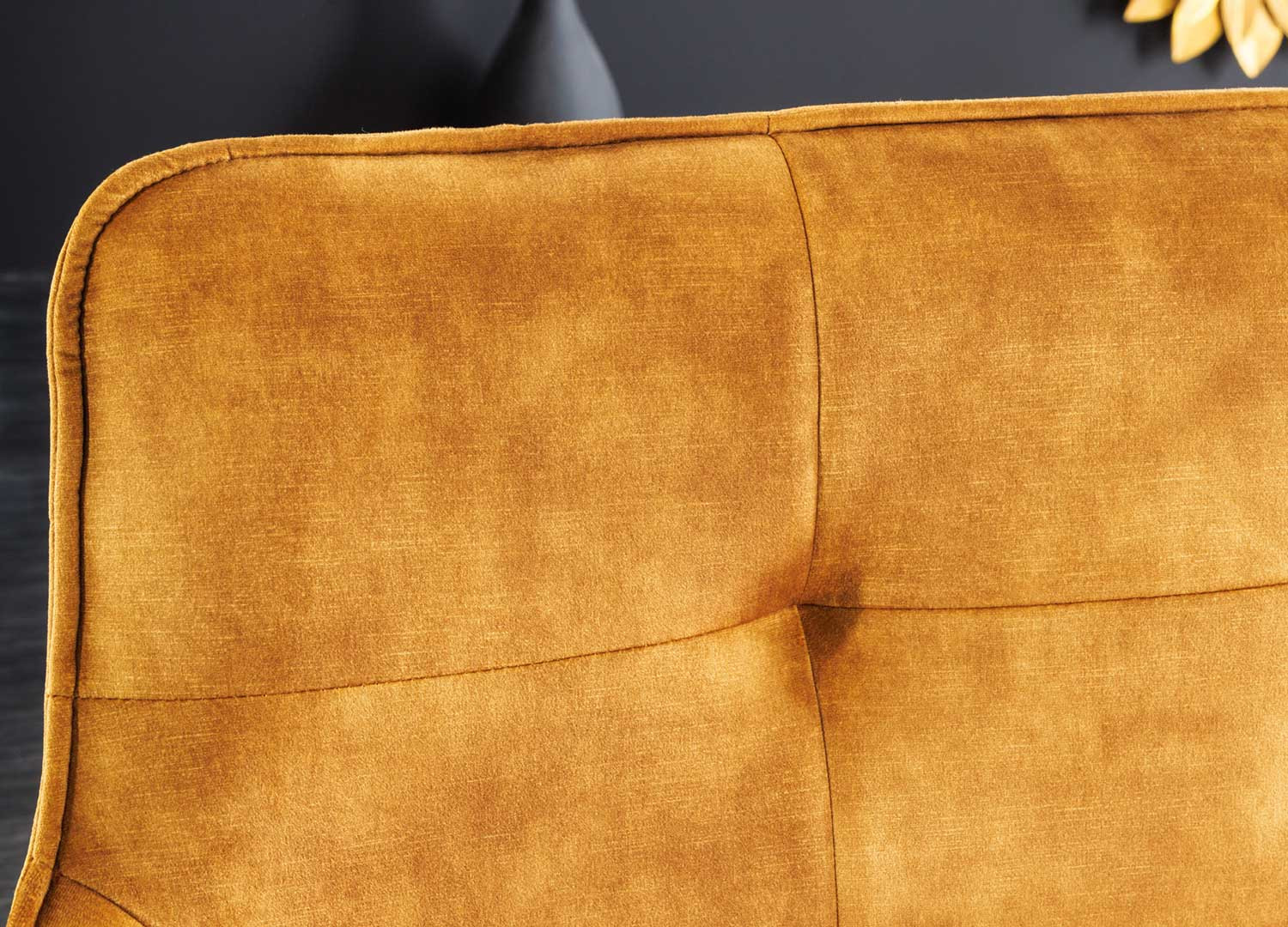 Banc de table en velours jaune moutarde