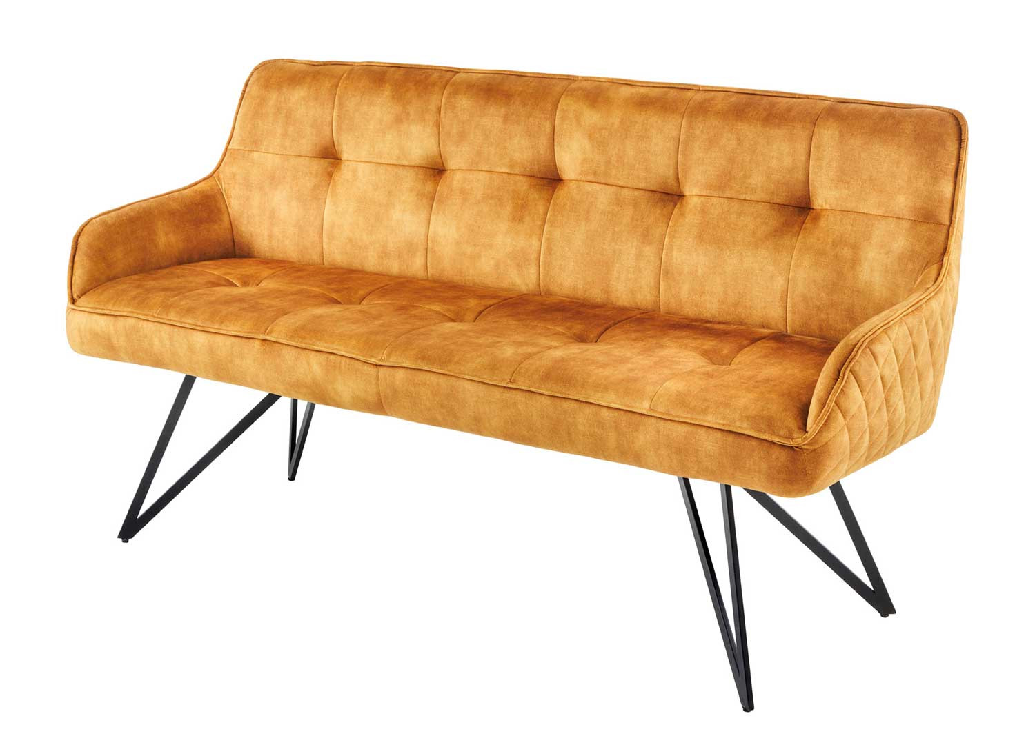 Banc de table en velours jaune moutarde