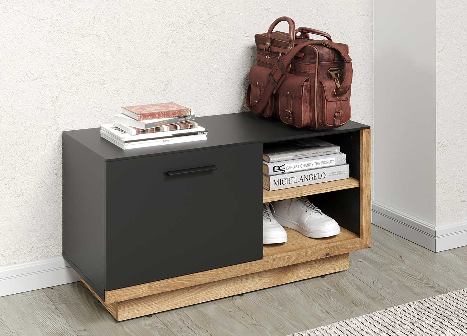 Banc d'entrée gris anthracite et chêne