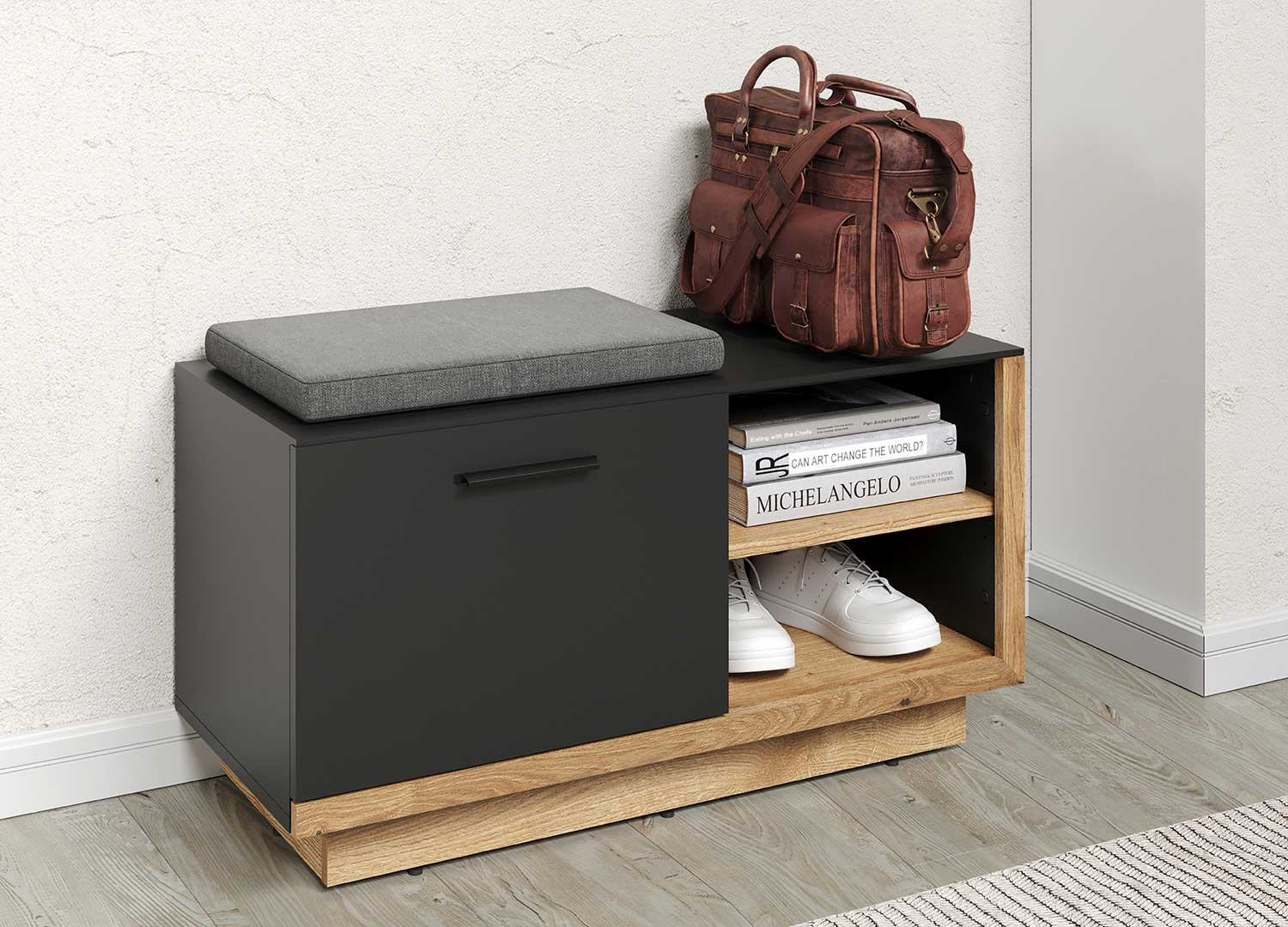 Banc d'entrée gris anthracite et chêne