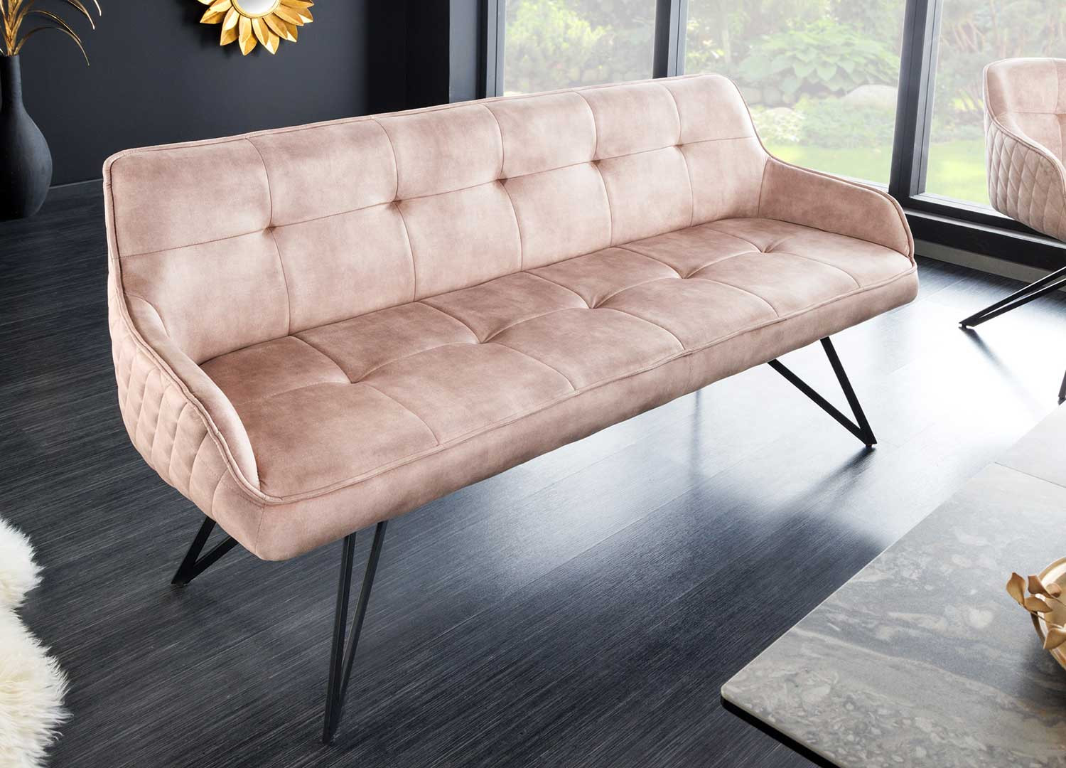 Banc design en velours grège
