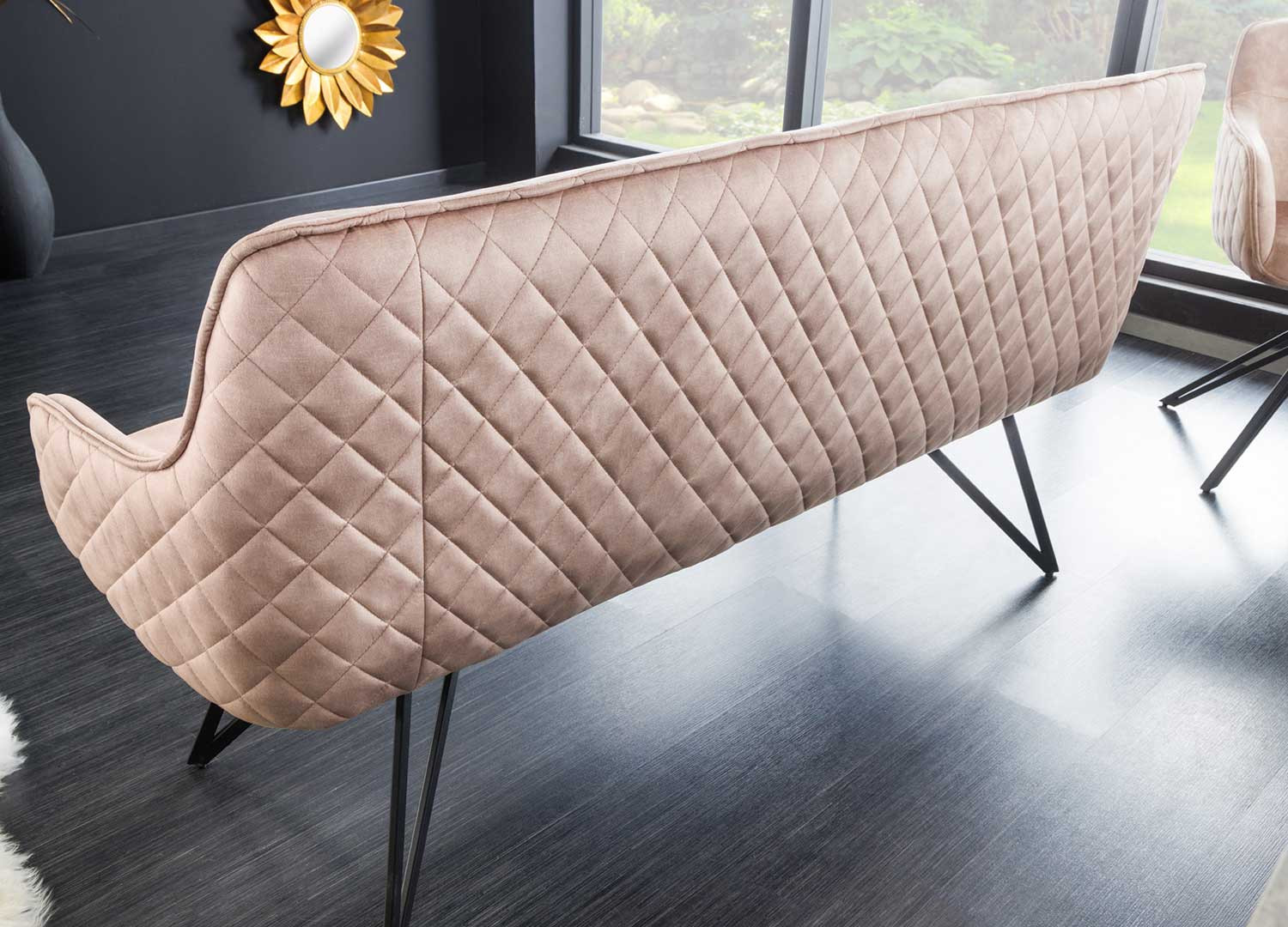 Banc design en velours grège