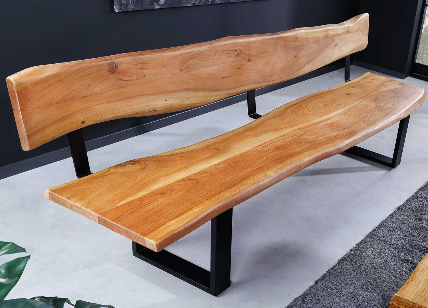 Banc en bois d'acacia 200 cm avec dossier Solena