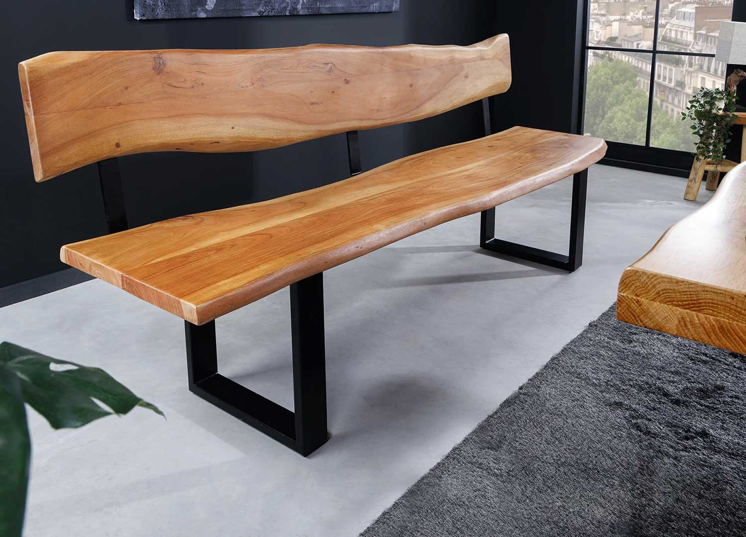 Banc en bois d'acacia 200 cm avec dossier Solena